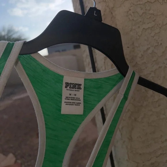 PINK Victoria's Secret Green and White Racerback Tank st patty - Picture 3 of 4